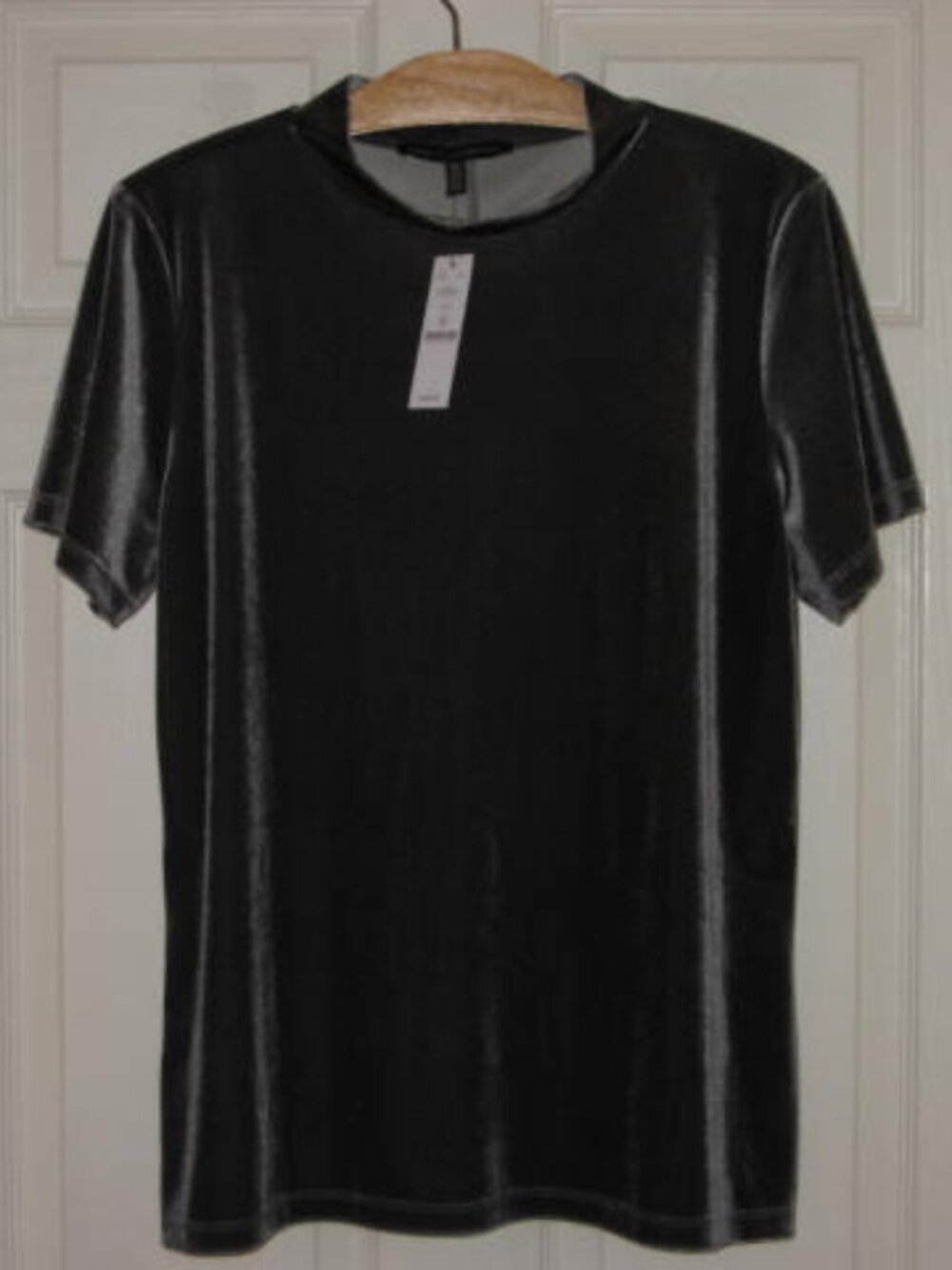 NWT Chicos WHBM Velvet Velour XL White House Black Market Gray SS Mock Neck Top